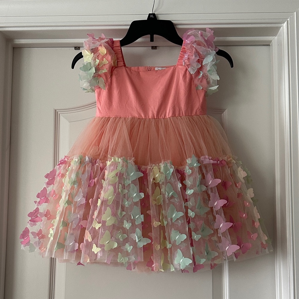Pink Tulle Dress with Butterfly Accents